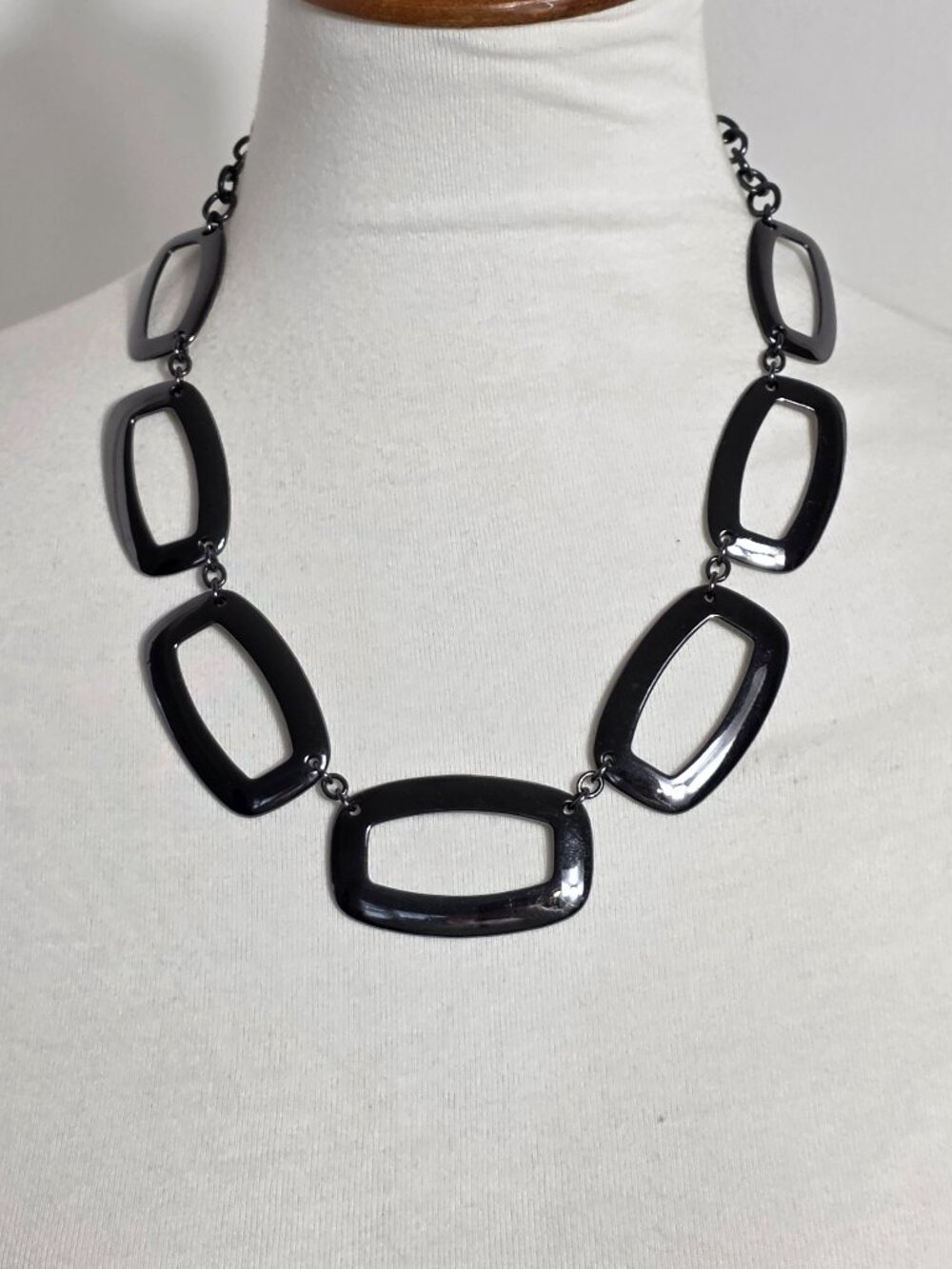 Vintage Bill Blass Geometric Linked Statement Necklace Gunmetal Gray